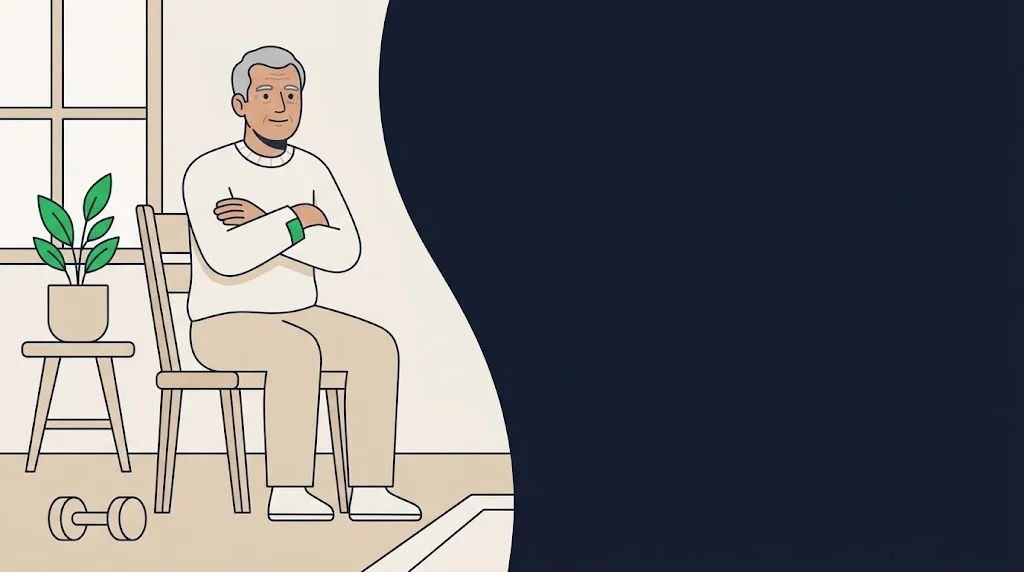 Ilustração de senhor idoso levantando-se de uma cadeira em casa
