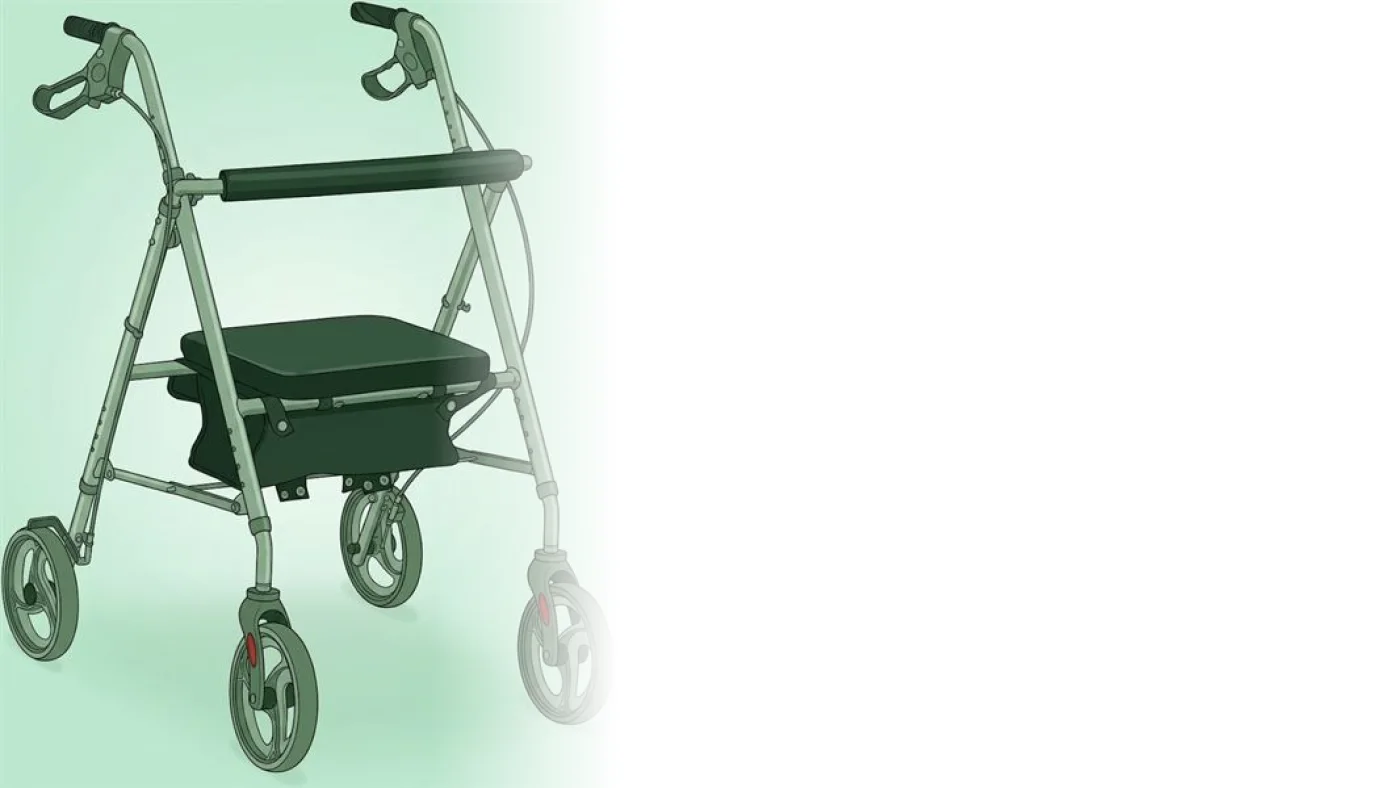 Andador rollator com 4 rodas, freios manuais e assento