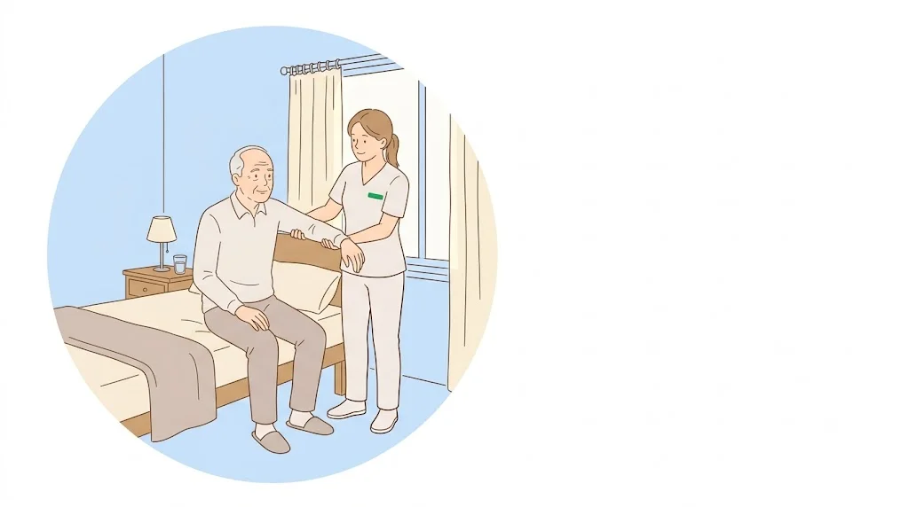 Fisioterapeuta avaliando a mobilidade de uma pessoa idosa em casa