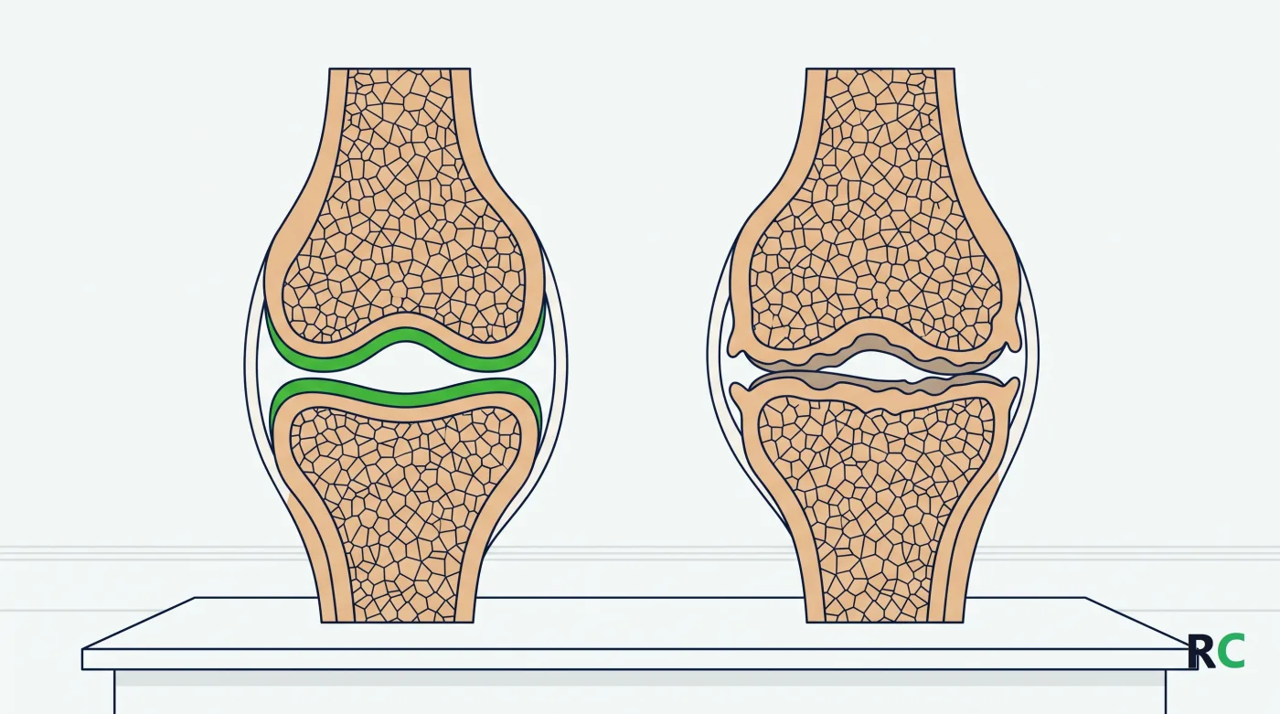 Ilustração em corte de uma articulação com o espaço entre os ossos reduzido