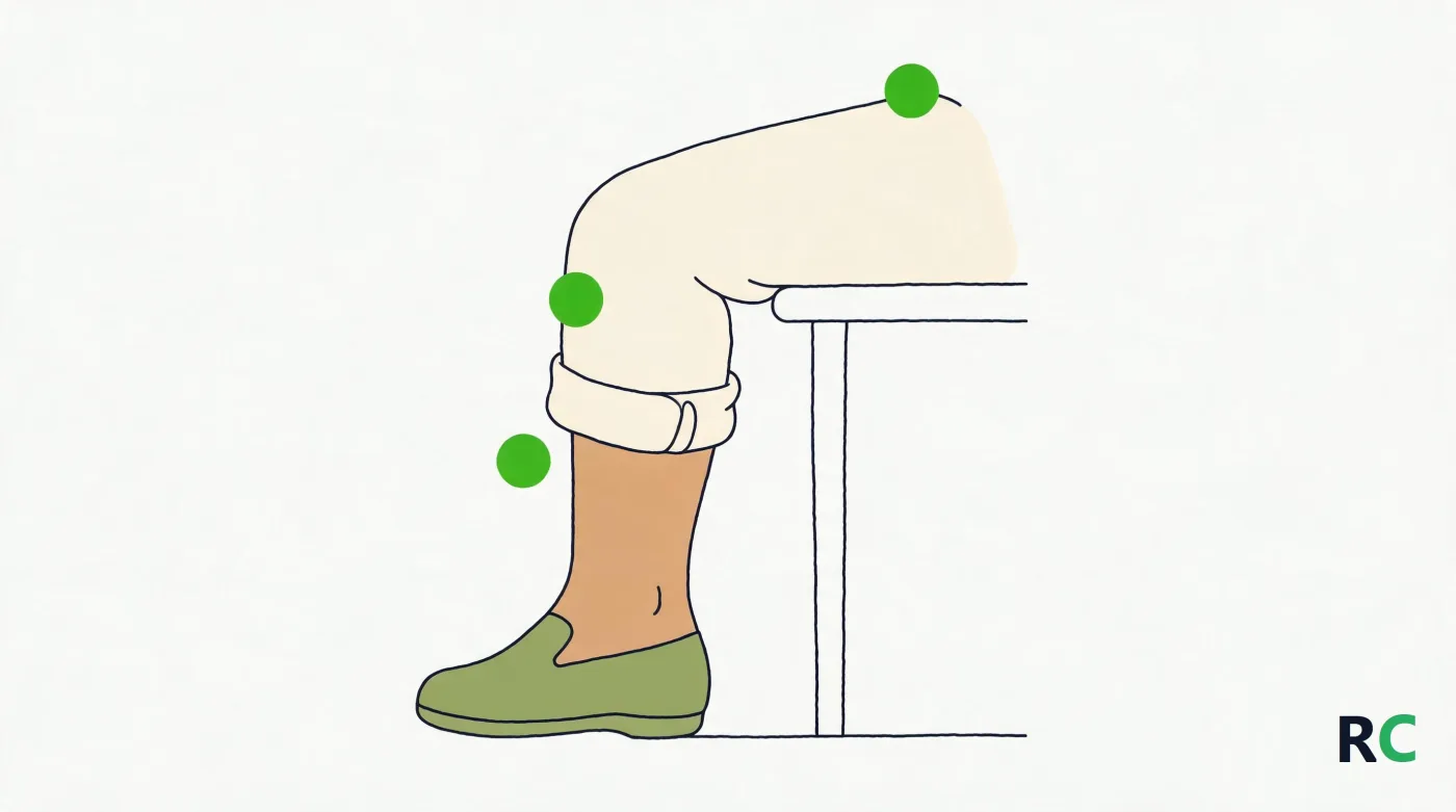 Ilustração de joelho de perfil com marcações nos pontos onde a dor costuma aparecer