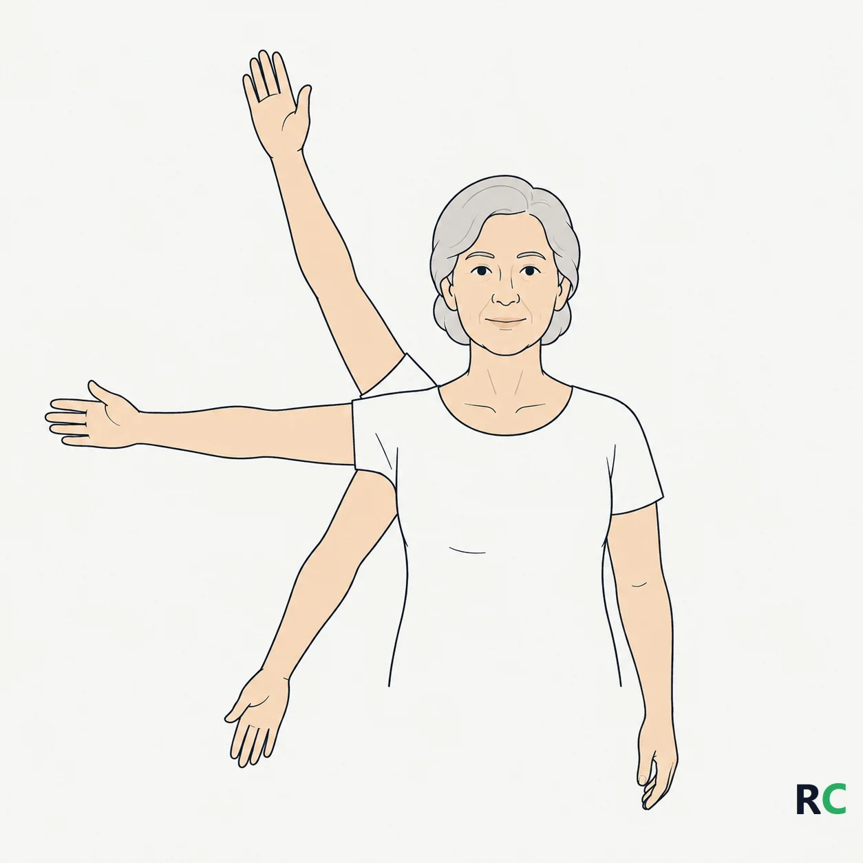 Ilustração de um braço subindo pela lateral com a faixa intermediária do movimento destacada como zona de dor