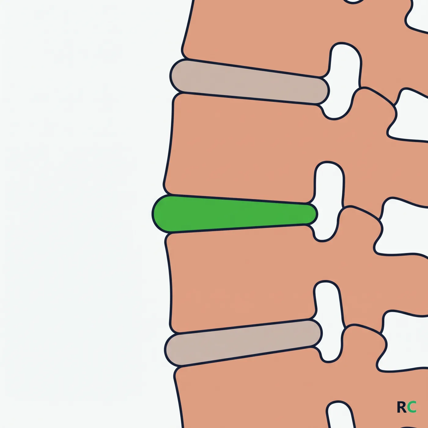 Ilustração simplificada de três vértebras lombares vistas de perfil