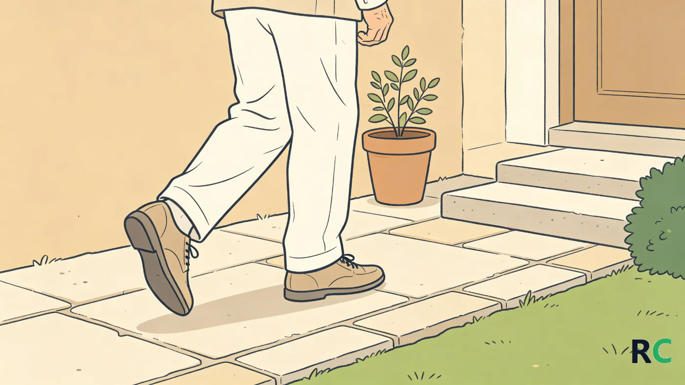 Ilustração de perfil da marcha com o pé pendente e o joelho elevado, representando o pé caído