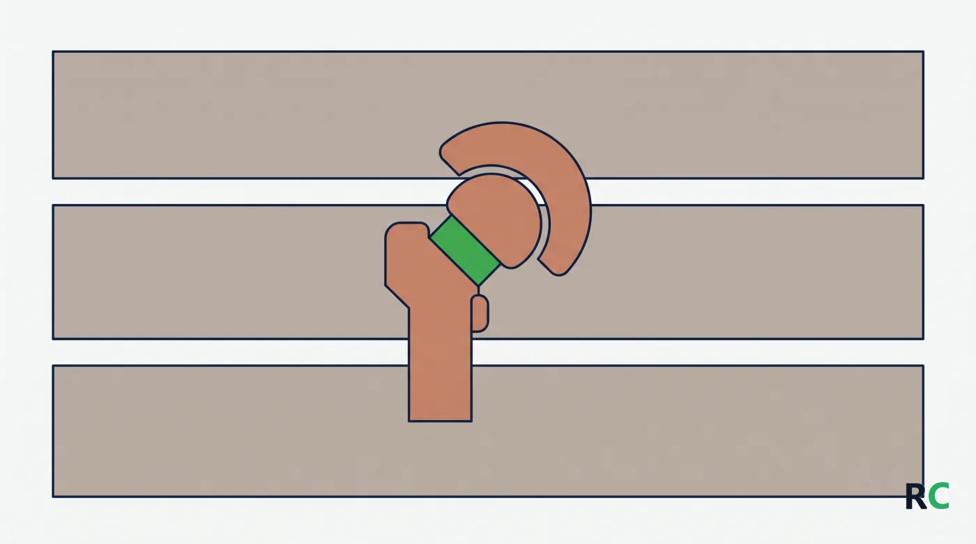 Ilustração simplificada da articulação do quadril, com destaque para o colo do fêmur