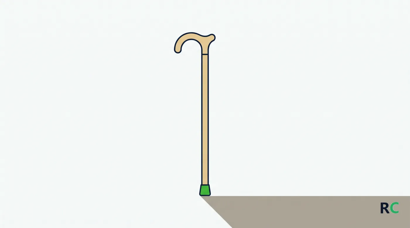 Ilustração de bengala simples em pé, com sombra longa e chapada