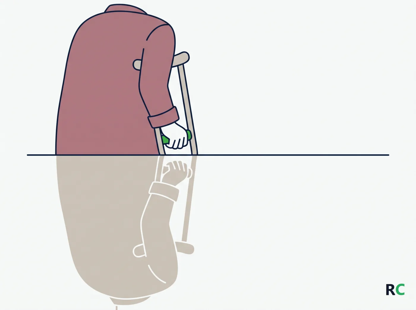 Ilustração do topo da muleta junto ao ombro, visto de costas