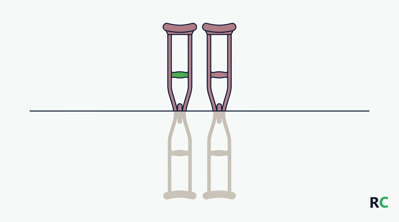 Ilustração de um par de muletas axilares apoiadas lado a lado