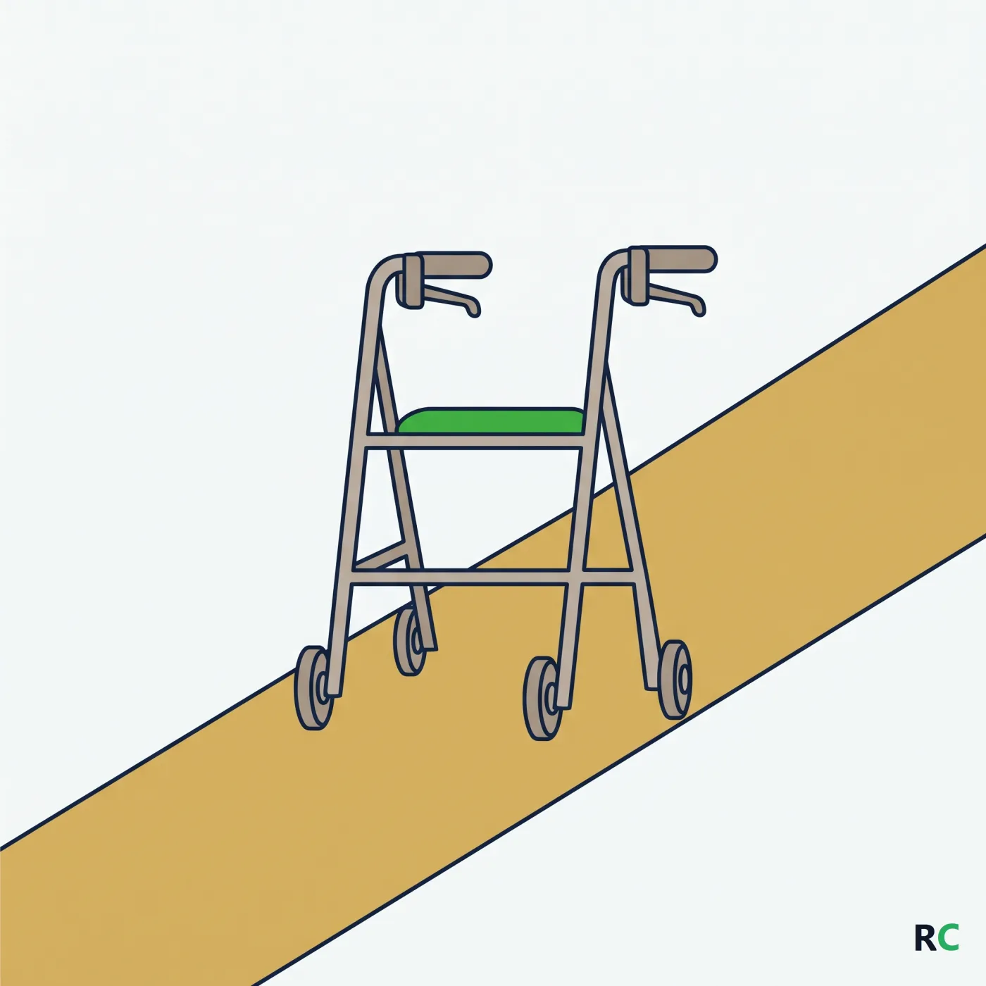 Ilustração de rollator de quatro rodas visto de perfil