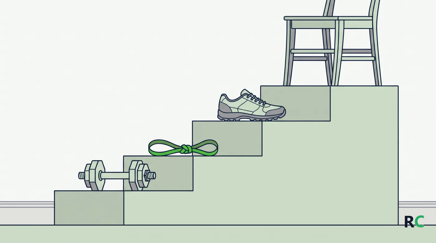 Ilustração de blocos em degraus com quatro objetos de treino