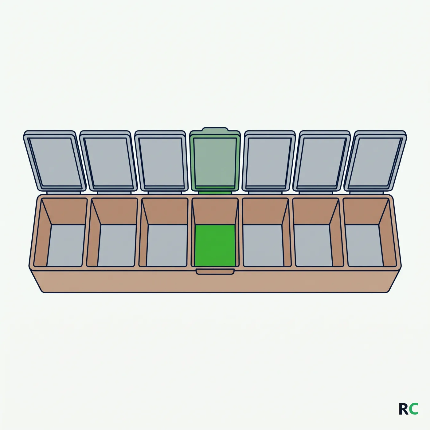 Ilustração de organizador semanal de comprimidos visto de cima