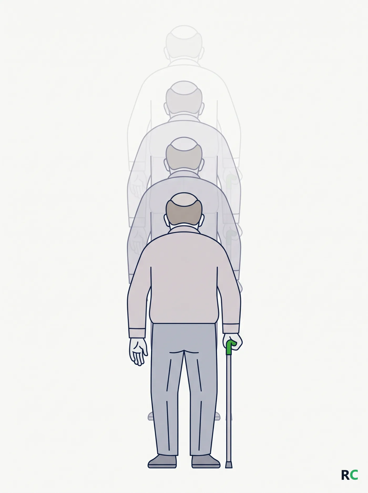 Ilustração de silhuetas sobrepostas representando graus de perda cognitiva