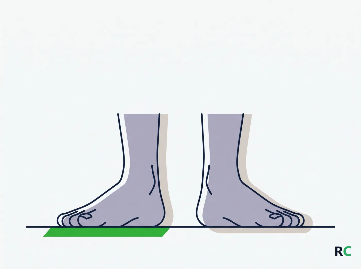 Ilustração de dois pés descalços sobre o piso, com contorno duplo