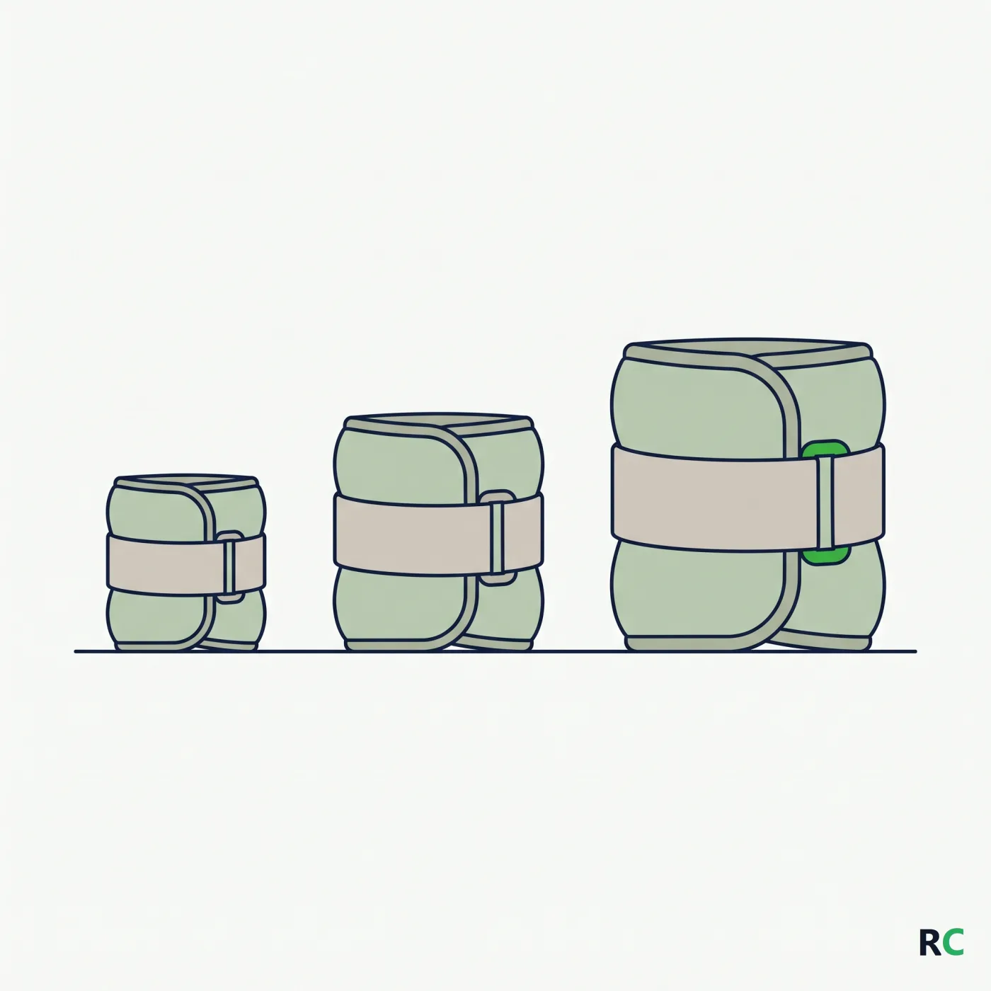 Ilustração de três caneleiras de tamanhos crescentes sobre uma linha