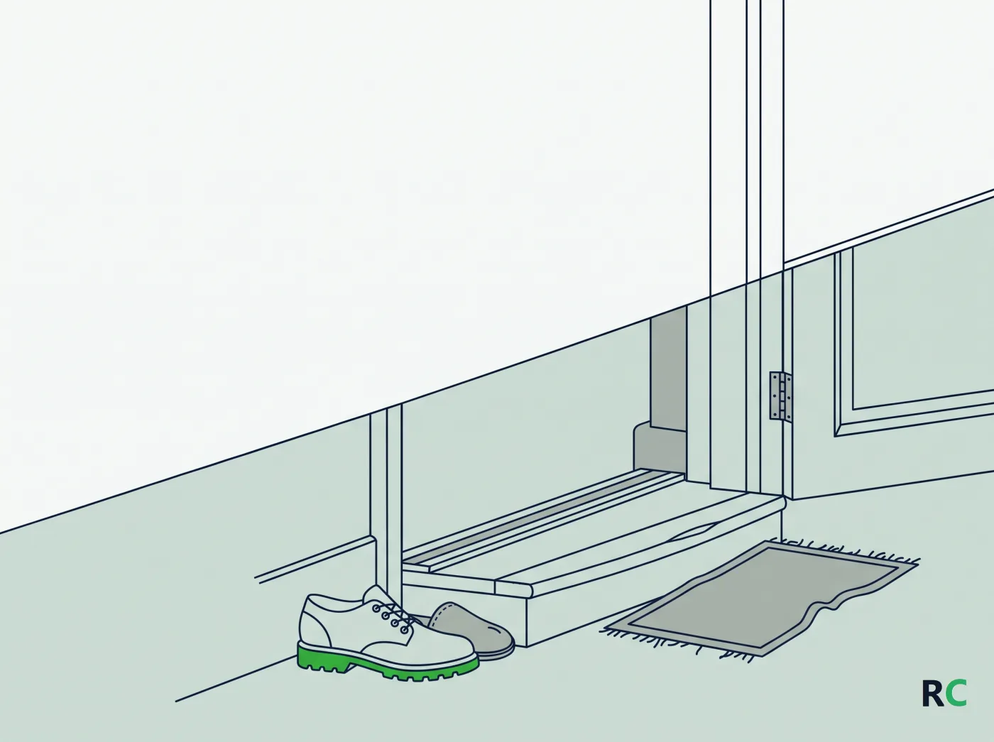 Ilustração de um degrau de entrada com sapato firme ao lado