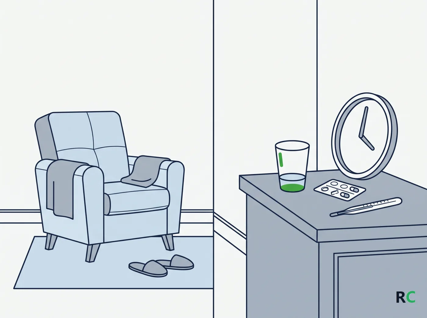 Ilustração dividida ao meio com quatro objetos do lado direito