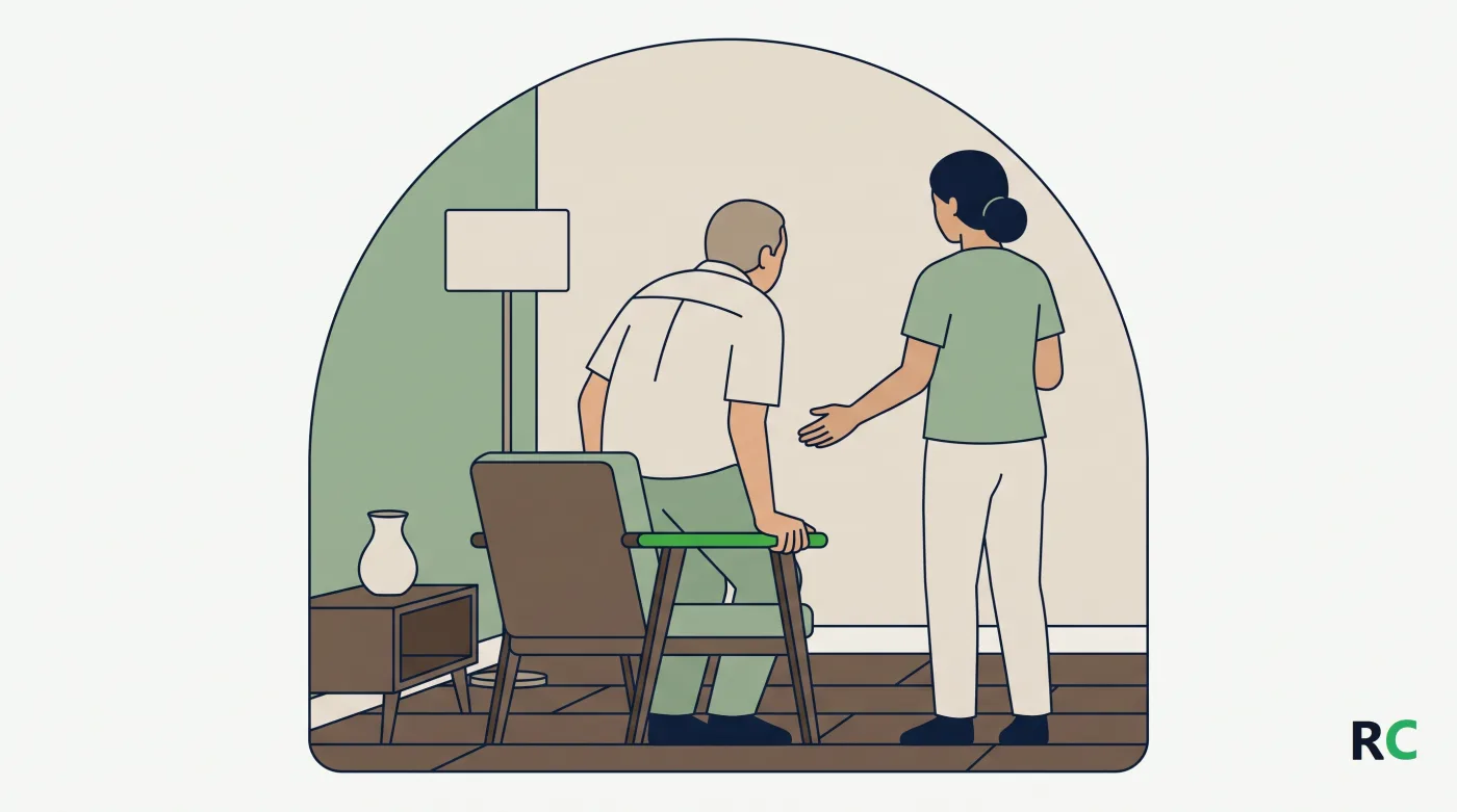 Ilustração de sessão de fisioterapia na sala de estar de uma casa